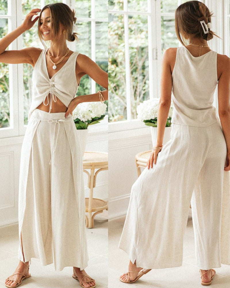 Women’s Olive Geometric Summer Lounge Set – Comfortable 2-Piece Outfit