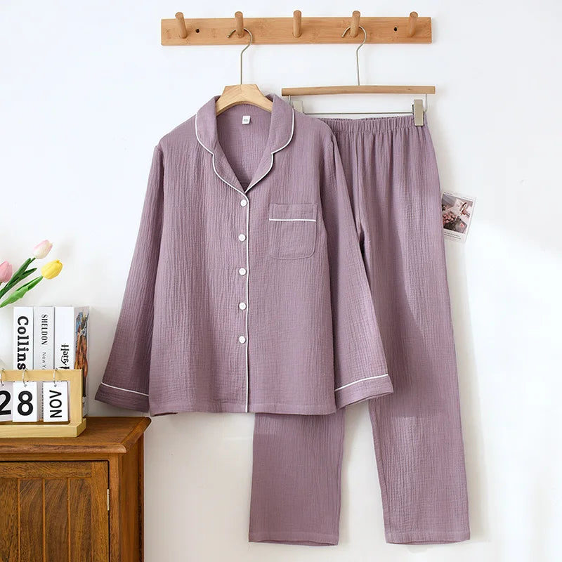 Cotton Gauze Pajama Set for Women – Polka Dot Two-Piece Spring Sleepwear