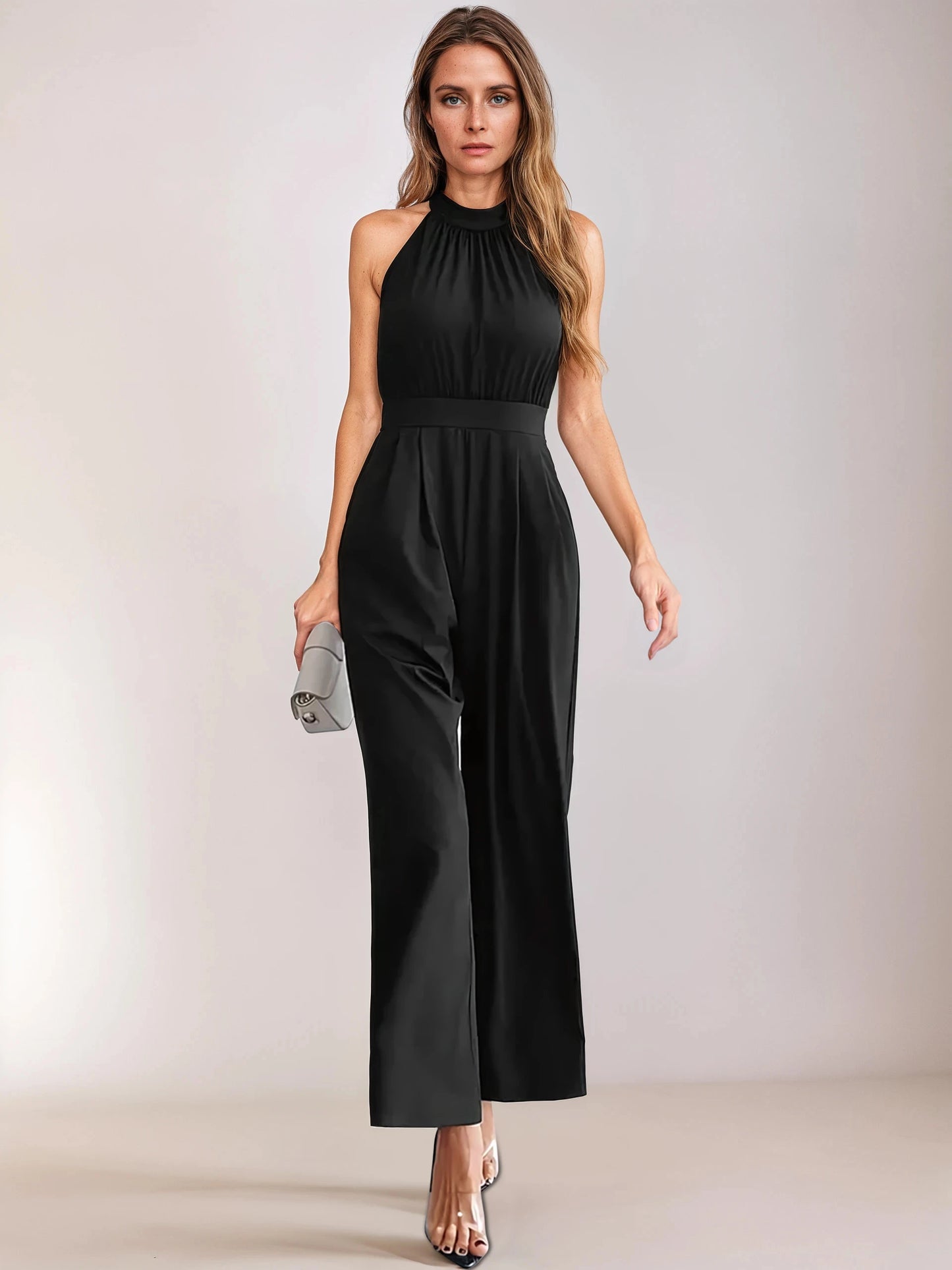 Women’s Black Jumpsuit with Belt – Elegant One-Piece