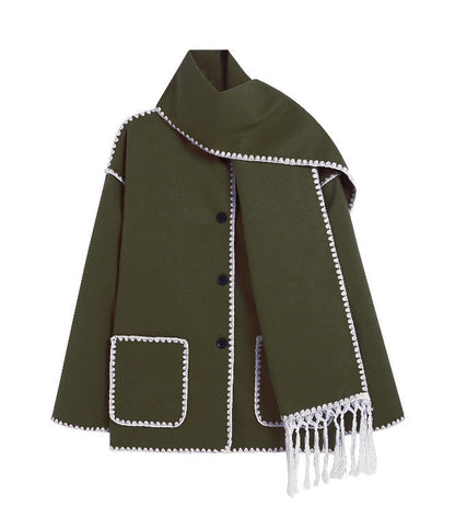 Luxury Scarf Coat for Women – Elegant Autumn & Winter Coat with Built-In Scarf