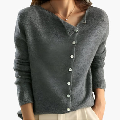 Women’s Casual Cardigan with Asymmetric Button Closure – Comfortable & Stylish Knit Jacket