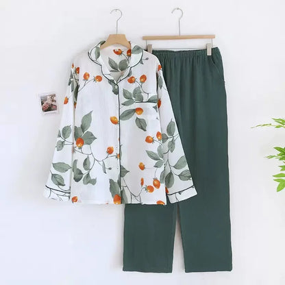Cotton Gauze Pajama Set for Women – Polka Dot Two-Piece Spring Sleepwear
