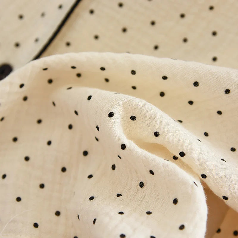 Cotton Gauze Pajama Set for Women – Polka Dot Two-Piece Spring Sleepwear
