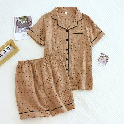 Cotton Gauze Pajama Set for Women – Polka Dot Two-Piece Spring Sleepwear