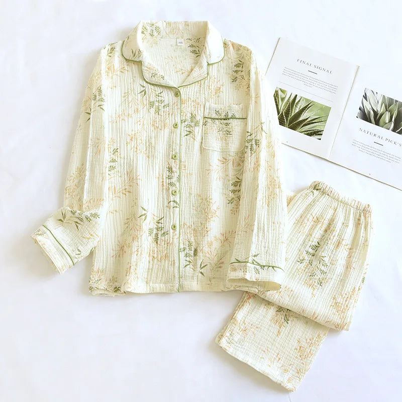 Cotton Gauze Pajama Set for Women – Polka Dot Two-Piece Spring Sleepwear