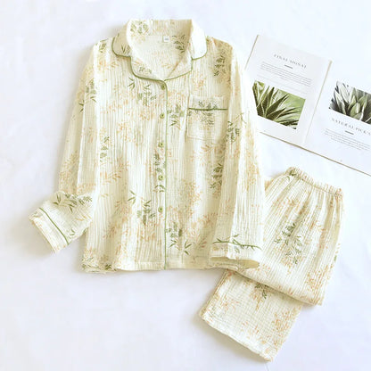 Cotton Gauze Pajama Set for Women – Polka Dot Two-Piece Spring Sleepwear