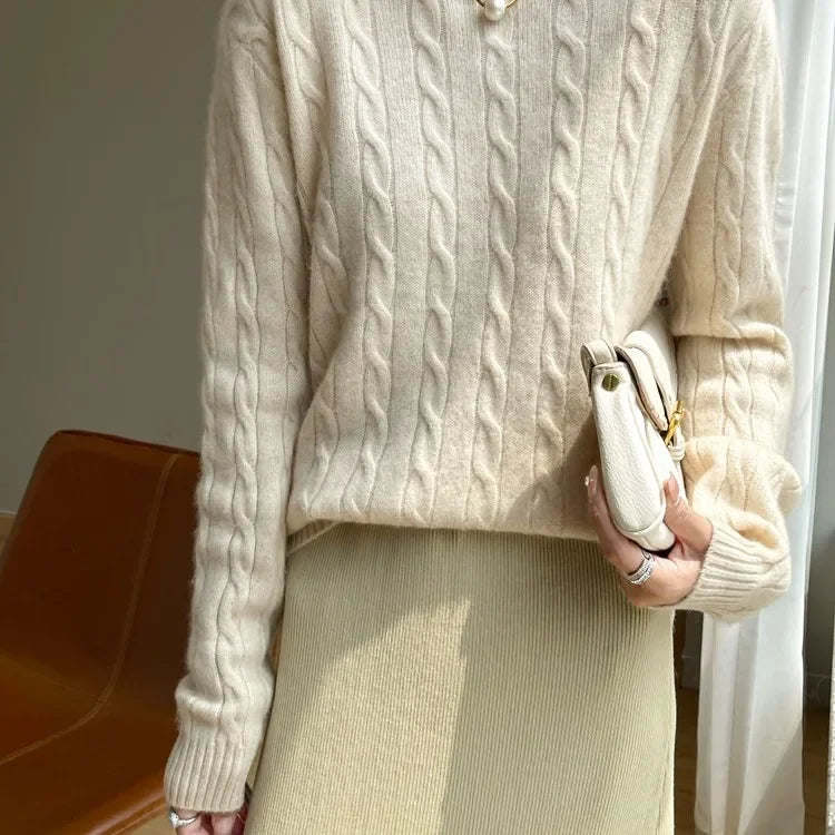 Stay Cozy and Stylish This Season with the Thick Twist Flower Knit Sweater!