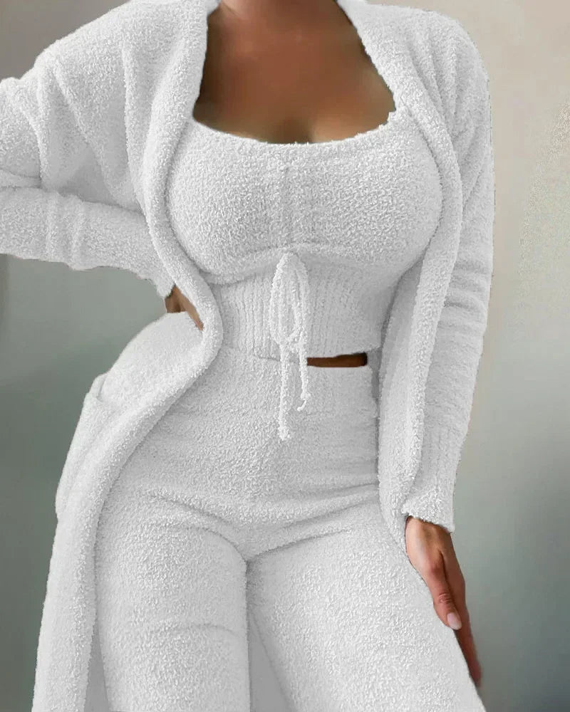 Luxury Plush Pajama Set for Women – Warm Three-Piece Winter Loungewear