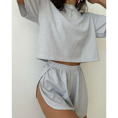 Striped Pajama Set for Women – Short Sleeve T-Shirt & Shorts Two-Piece Loungewear