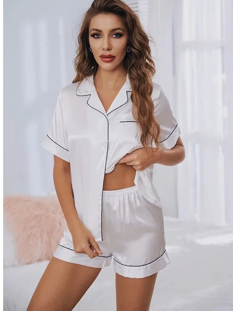 Luxury Satin Pajama Set for Women – Short Silky Chic Sleepwear & Lounge Set