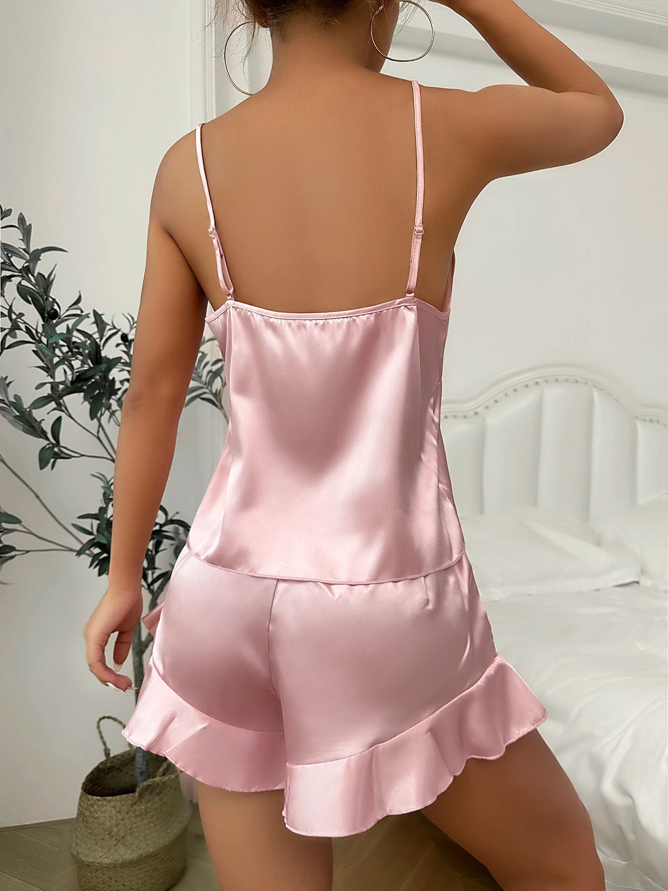 Satin Pajama Set with Robe for Women – Long Sleeve Belted Robe, Cami Top & Shorts