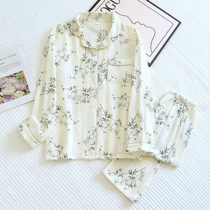 Cotton Gauze Pajama Set for Women – Polka Dot Two-Piece Spring Sleepwear