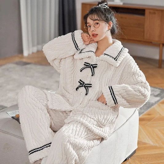 Padded Winter Pajama Set for Women – Warm Two-Piece Autumn & Winter Homewear