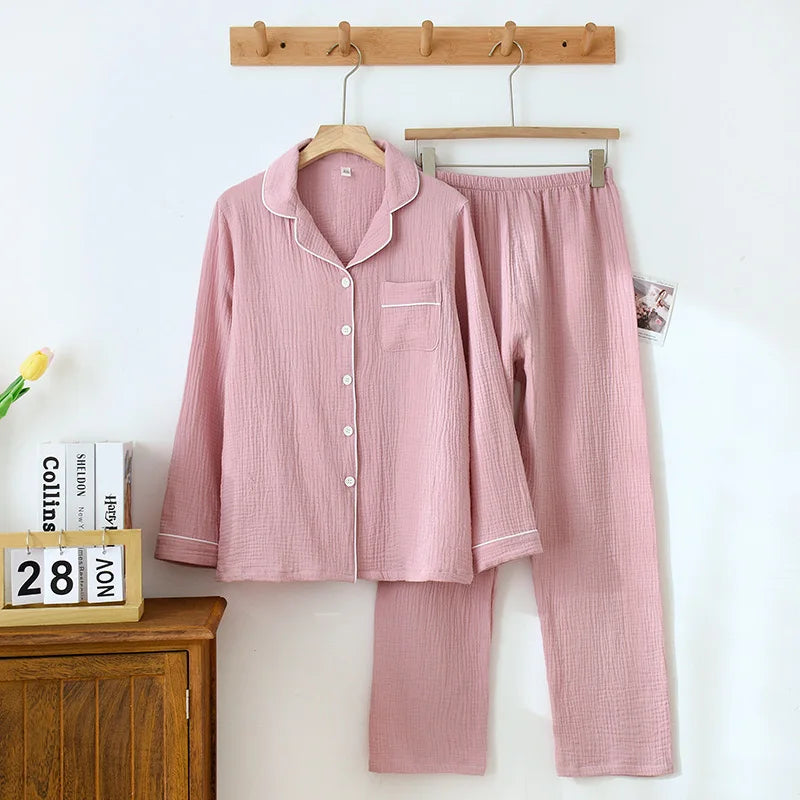 Cotton Gauze Pajama Set for Women – Polka Dot Two-Piece Spring Sleepwear