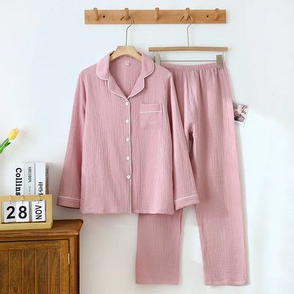 Cotton Gauze Pajama Set for Women – Polka Dot Two-Piece Spring Sleepwear
