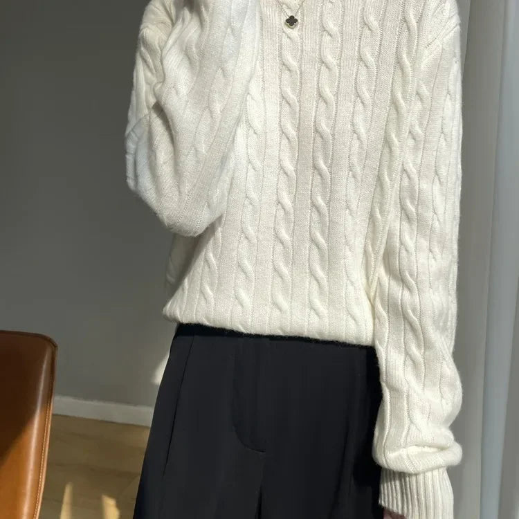 Stay Cozy and Stylish This Season with the Thick Twist Flower Knit Sweater!
