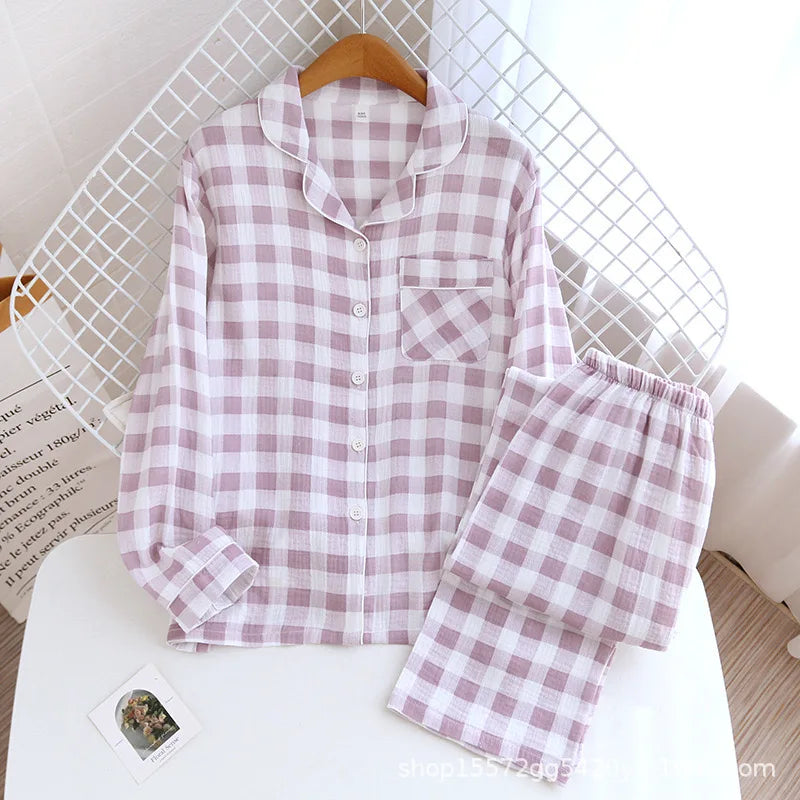 Cotton Gauze Pajama Set for Women – Polka Dot Two-Piece Spring Sleepwear