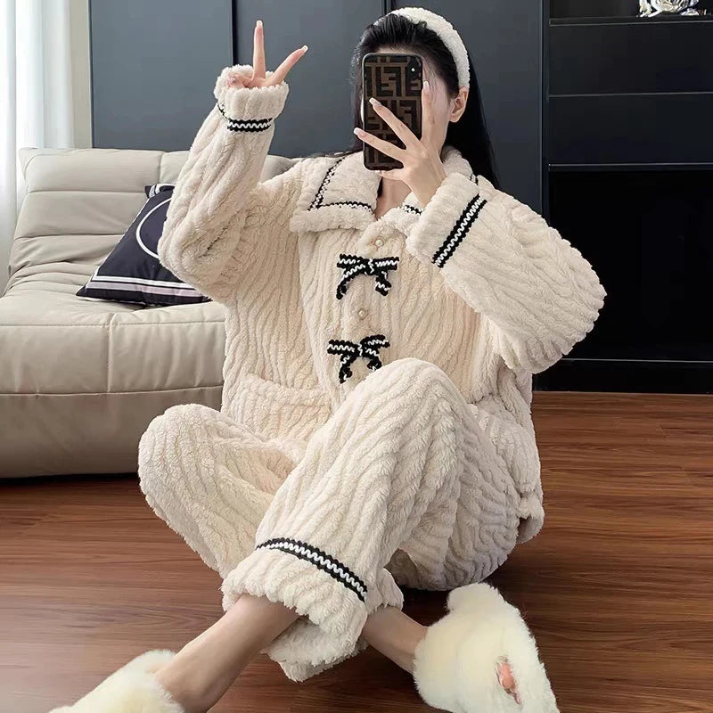 Padded Winter Pajama Set for Women – Warm Two-Piece Autumn & Winter Homewear