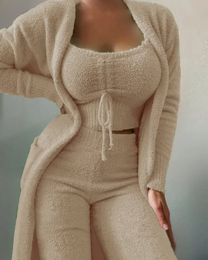 Luxury Plush Pajama Set for Women – Warm Three-Piece Winter Loungewear