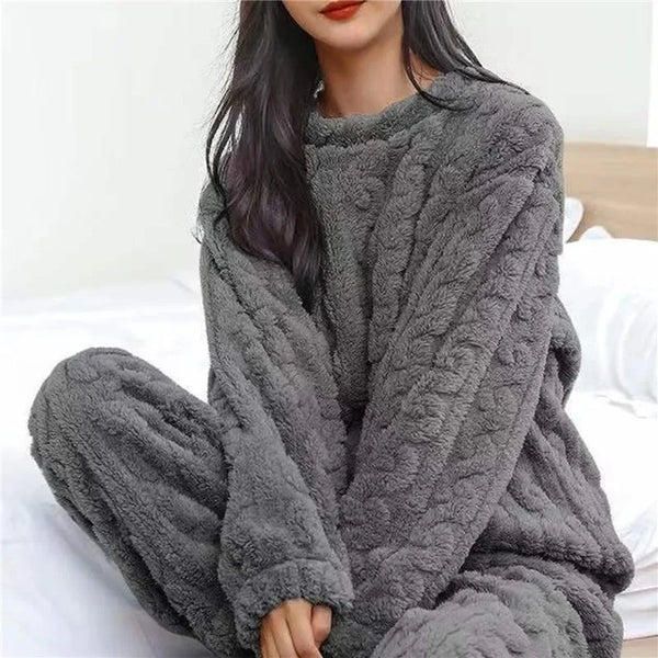 Winter Koraalfluweel Pyjama Set voor Vrouwen – Warm Tweedelig Fluffy Loungewear