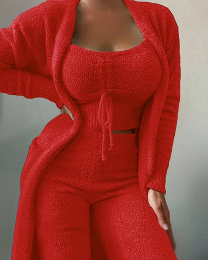 Luxury Plush Pajama Set for Women – Warm Three-Piece Winter Loungewear
