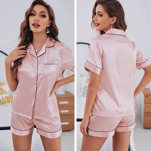 Luxury Satin Pajama Set for Women – Short Silky Chic Sleepwear & Lounge Set