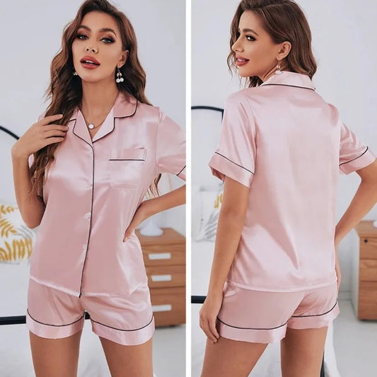 Luxury Satin Pajama Set for Women – Short Silky Chic Sleepwear & Lounge Set
