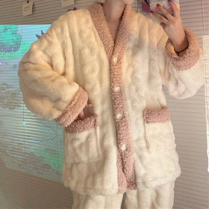 Coral Fleece Pajama Set for Women – Thickened Warm Autumn & Winter Homewear
