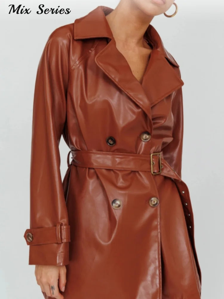 Chic Double-Breasted Faux Leather Jacket – Elevate Your Autumn Wardrobe with Timeless High Street Style!