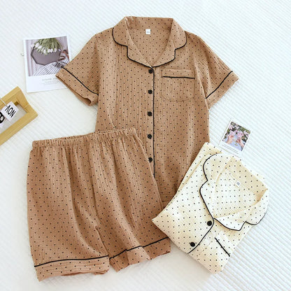 Cotton Gauze Pajama Set for Women – Polka Dot Two-Piece Spring Sleepwear