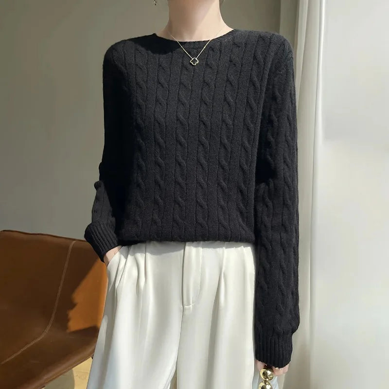 Stay Cozy and Stylish This Season with the Thick Twist Flower Knit Sweater!