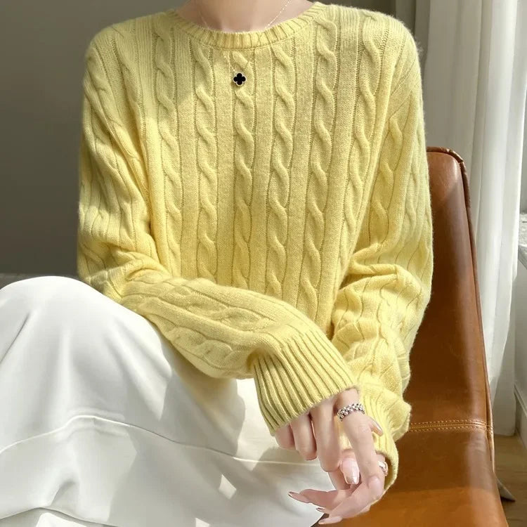 Stay Cozy and Stylish This Season with the Thick Twist Flower Knit Sweater!