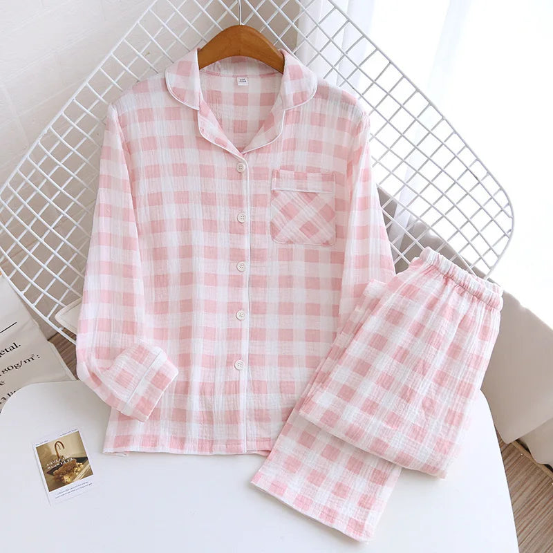 Cotton Gauze Pajama Set for Women – Polka Dot Two-Piece Spring Sleepwear