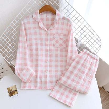 Cotton Gauze Pajama Set for Women – Polka Dot Two-Piece Spring Sleepwear