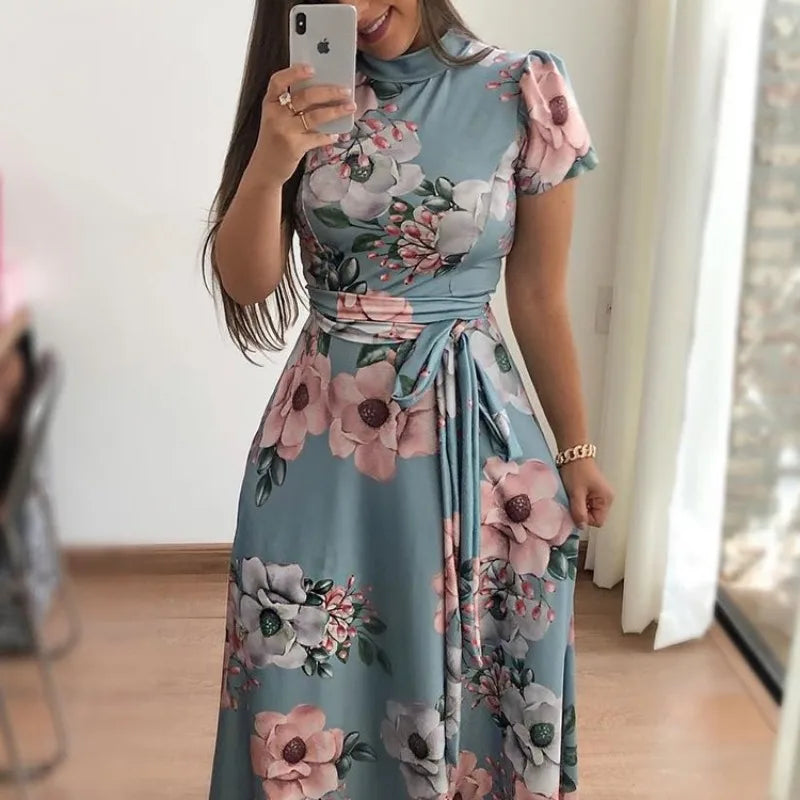 Floral Maxi Dress for Women – Long Sleeve Slim Fit Floor-Length Dress