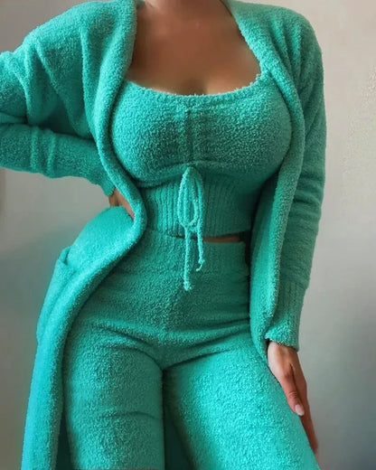 Luxury Plush Pajama Set for Women – Warm Three-Piece Winter Loungewear