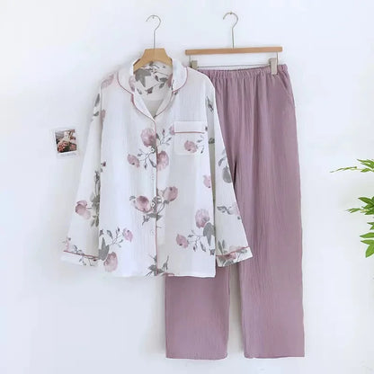 Cotton Gauze Pajama Set for Women – Polka Dot Two-Piece Spring Sleepwear