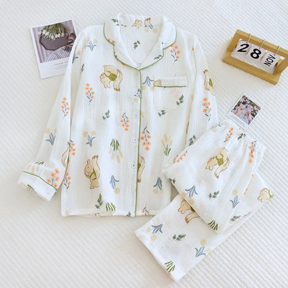 Cotton Gauze Pajama Set for Women – Polka Dot Two-Piece Spring Sleepwear