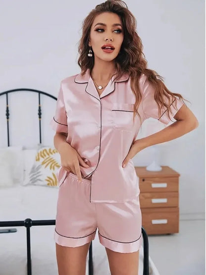 Luxury Satin Pajama Set for Women – Short Silky Chic Sleepwear & Lounge Set