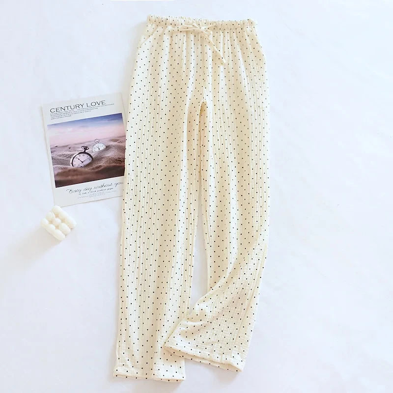 Cotton Gauze Pajama Set for Women – Polka Dot Two-Piece Spring Sleepwear