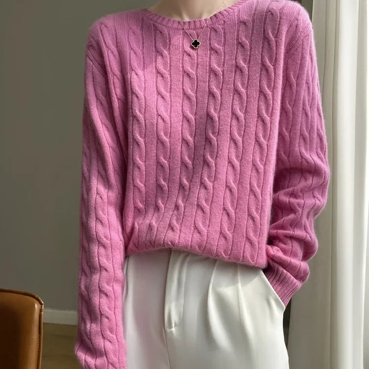 Stay Cozy and Stylish This Season with the Thick Twist Flower Knit Sweater!