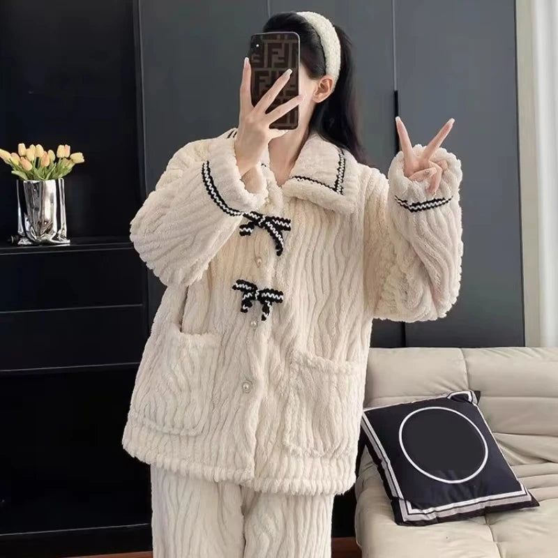 Padded Winter Pajama Set for Women – Warm Two-Piece Autumn & Winter Homewear