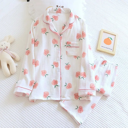 Cotton Gauze Pajama Set for Women – Polka Dot Two-Piece Spring Sleepwear