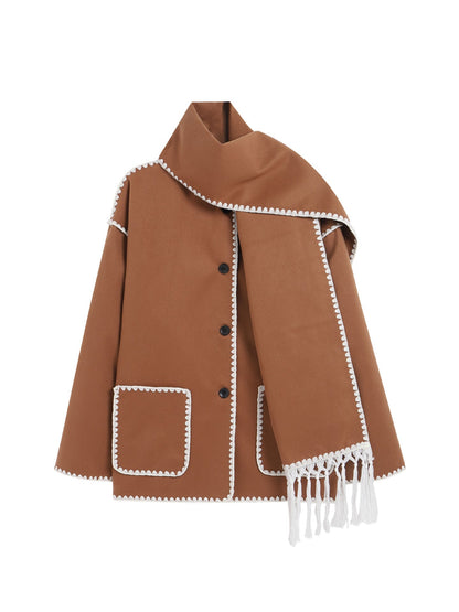 Luxury Scarf Coat for Women – Elegant Autumn & Winter Coat with Built-In Scarf