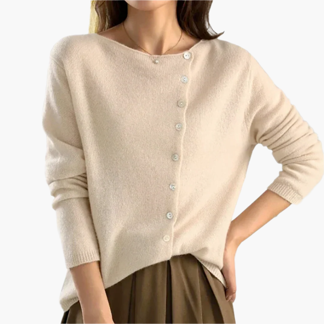 Women’s Casual Cardigan with Asymmetric Button Closure – Comfortable & Stylish Knit Jacket