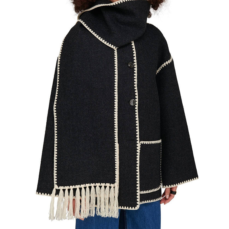Luxury Scarf Coat for Women – Elegant Autumn & Winter Coat with Built-In Scarf
